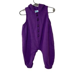 Vintage Nicole Scott Infant Girl's baby hooded purple romper   Size 12 Months